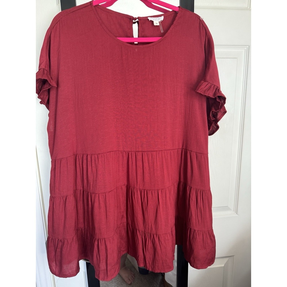 Chic Soul Tiered Dress/Tunic Size 2X Short Sleeve Boho Rust Casual/Dressy